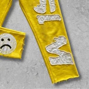 Pantalones de chándal de lana de cintura alta económicos, con efecto desgastado, forro polar grueso de 450 GSM, cintura elástica y bordado desgastado, tipo pijama - Product Image 3