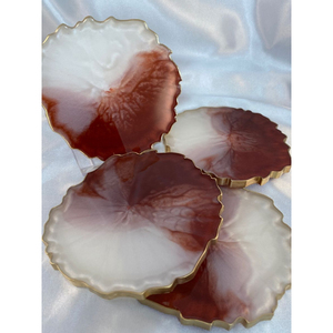 Deluxe <b>Epoxy</b> <b>Resin</b> Coasters Set With Gold Rim Heat Resistant Irregular Geode Agate Style <b>Table</b> Decoration For Home Hotel Decor - Product Image 1