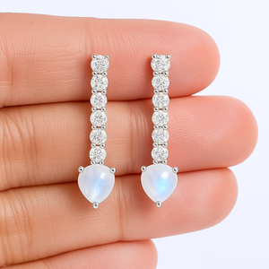 Premium Quality Sterling <b>Silver</b> Rhodium Plated <b>Heart</b> Moonstone CZ Drop <b>Earrings</b> Wedding Engagement Gift Jewelry - Product Image 5