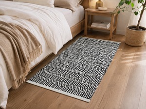 Tapis de porte géométrique moderne rectangulaire noir et blanc, tissage plat, pour la maison et la cuisine - Product Image 5
