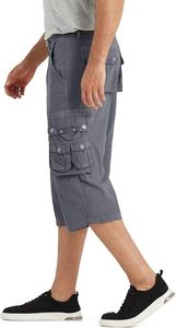 Shorts cargo longs Capri pour hommes, longueur sous le genou (18 pouces), décontractés, pour la randonnée, le travail, les activités de plein air, avec poches - Product Image 3