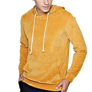 Sweat-shirt à capuche en velours pour homme, couleur unie, coupe classique, vêtement décontracté d'hiver, poche avant, pull tricoté, 100% coton respirant - Product Image 1