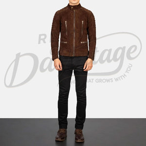 Veste de motard en cuir suédé marron chocolat pour homme, style Café Racer, épaules rembourrées, coupe ajustée, fermeture éclair, vêtement de moto - Product Image 4