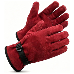 Guantes de Conducción de Gamuza Roja Granate con Muñequera Ajustable, Guantes de Trabajo de Dedo Completo para Conducir, Jardinería y Uso en Exteriores, Guantes Resistentes - Product Image 1