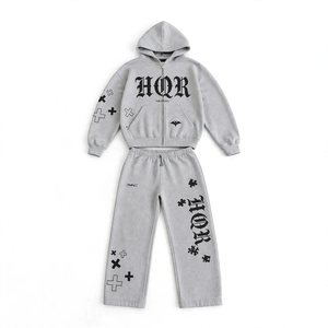 ชุดวอร์ม HQR APPAREL สำหรับผู้ใหญ่ แบบยูนิเซ็กซ์ ผลิตจากผ้าฝ้าย 100% ล้างสีแบบแอซิดวอช เนื้อผ้าหนา พร้อมซิปและฮู้ด พิมพ์ลายตัวอักษร สไตล์สตรีทแวร์ - Product Image 1