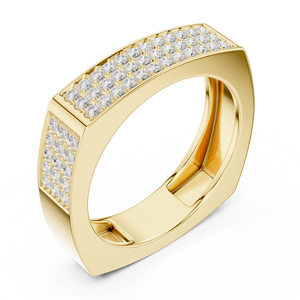 Yellow Gold Men's Lab Grown <b>Diamond</b> Signet <b>Ring</b> with Multi Row Pave Set Round <b>Diamonds</b>, Luxury Statement Band - Product Image 1