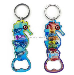 Llavero Abridor de Botellas de Metal con Diseño de Caballito de Mar Colorido, Recuerdo de Nassau, Bahamas - Product Image 1
