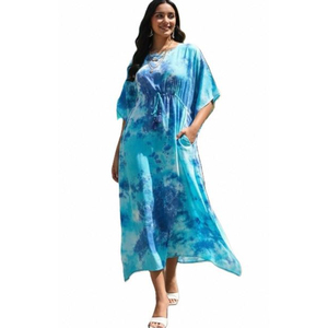Kaftan en rayonne de qualité supérieure, col rond avec poches, pour soirées et sorties décontractées, prix de gros par le fournisseur. - Product Image 1