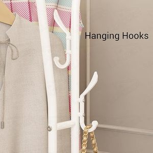 Porte-vêtements en métal blanc avec double étagère de rangement pour armoire, design minimaliste, multifonctionnel, type sur pied - Product Image 2