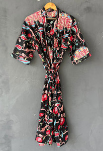 Women’s Cotton Floral <b>Kimono</b> Bathrobe, V-Neck <b>Long</b> Sleeve Loose Fit <b>Long</b> <b>Robe</b>, Lightweight Soft Breathable Fabric - Product Image 5