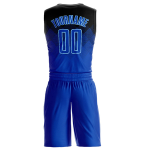Ensemble de maillots de basket-ball en polyester bleu, impression sublimée, évacuation de l'humidité, taille élastique, toutes saisons, nom de l'équipe personnalisable - Product Image 3
