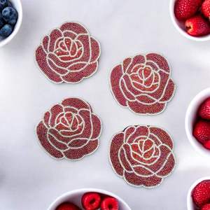 Sous-verre à thé perlé fait main multicolore en forme de rose pour la décoration de table, de bar et de maison, cadeau de pendaison de crémaillère - Product Image 5