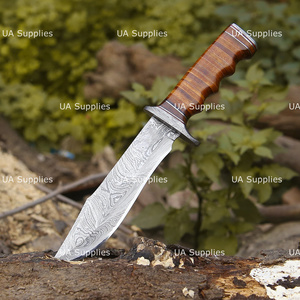 Couteau de chasse à lame fixe en acier Damas de qualité industrielle OEM, ultra-affûté, à pointe clip, avec manche en cuir, pour l'extérieur - Product Image 3