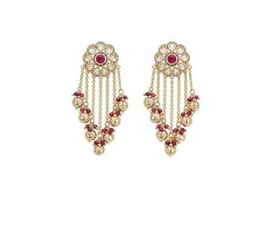 Pendientes étnicos indios Kundan Chandbali con perlas, chapados en oro, hechos a mano, para bodas y fiestas, accesorios para mujer. - Product Image 6