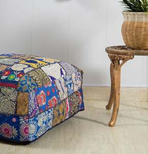 Housse de coussin carrée bohème en patchwork, faite à la main en coton et lin, décoration d'intérieur - Product Image 2