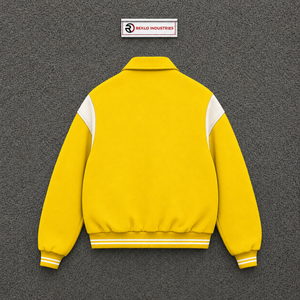 NEW QUALITY YELLOW AND <b>WHITE</b> VARSITY <b>JACKET</b> FOR <b>MEN</b> CLASSIC BOMBER BASEBALL STYLE PREMIUM ZIP FRONT CASUAL STREETWEAR OUTERWEAR - Product Image 6