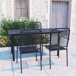 Set da Pranzo da Giardino in Acciaio Verniciato a Polvere Nera con Vetro e Corda di Cotone, Arredamento da Patio - Product Image 1