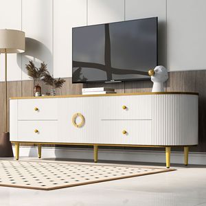 Meuble TV moderne pour téléviseurs jusqu'à 80 pouces, centre de divertissement avec 4 tiroirs et 1 armoire, table console en bois avec pieds en métal - Product Image 4