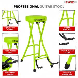 5Core Heavy Duty Foldable <b>Padded</b> Guitar <b>Stool</b> with Built-in Foot Rest and Stand - Product Image 3