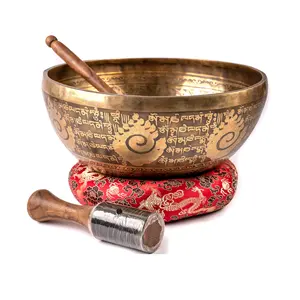 Buddhist Mantra logo carved Tibetan Singing Bowl 6 inches Yoga meditation bowl sound healing therapy