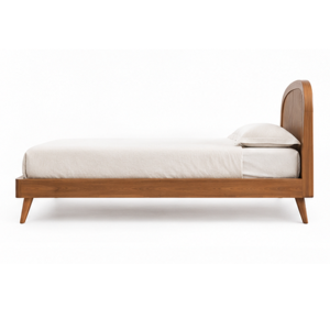 Solid Teak Wood Platform Bed Modern Wooden Bed Frame with Curved Slatted <b>Headboard</b> for King <b>Queen</b> Bedroom - Product Image 3