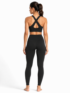 Black 2-Piece Yoga Set <b>Racerback</b> Fitness <b>Bra</b> High-Waist Full-Length Leggings Seamless Four-Way Stretch Eco-Friendly Quick Dry - Product Image 3
