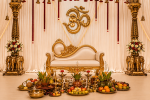 Trending Temple Style <b>Elephant</b> Theme Antique Gold Finish Mandapam Traditional <b>Elephant</b> Carved Pillar Mandap For Hindu Weddings - Product Image 3