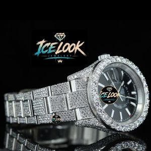 Reloj Mecánico de Acero Inoxidable con Aspecto de Hielo, Esfera Analógica de 18 mm con Incrustaciones de Cristal, Tono Plateado, Joyería para Hombre - Product Image 2