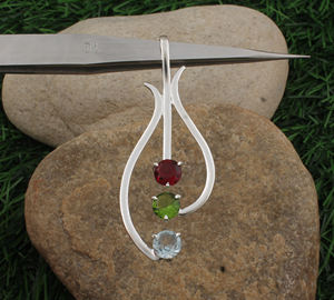 Colgante Vintage de Plata de Ley 925 con Baño de Platino y Piedras Preciosas Multicolores, Peridoto Natural, Granate, Topacio Azul, Joyería Unisex con Piedra de Nacimiento - Product Image 5