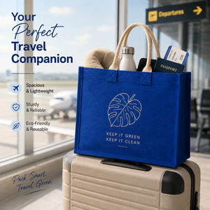 Bolsa de Viaje de Yute Azul con Asa de Cuerda, Tamaño Grande, Ecológica, Reutilizable, para Uso en el Aeropuerto - Product Image 1