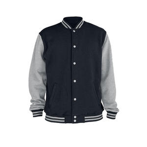 Men's Navy Gray Varsity Jacket Turn-<b>down</b> Collar Button Closure Regular Fit Autumn Wear Casual Style - Product Image 2