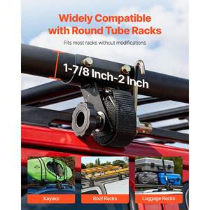 Cinghie a cricchetto per portapacchi da 2 pezzi, resistenti, larghezza 1,5 piedi x lunghezza 7,4 piedi, con doppi ganci a J, capacità di carico 500 libbre, montaggio su tubo nero per carichi - Product Image 4