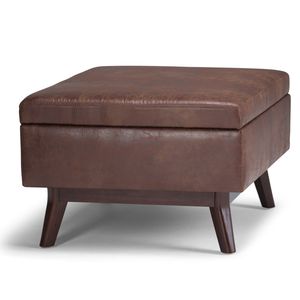 Owen Distressed Saddle Brown Coffee Table <b>Storage</b> Ottoman <b>Stools</b> & Ottomans - Product Image 4