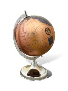 Globo Terráqueo Metálico Contemporáneo con Acabado en Cobre, Exhibición de Geografía para Escritorio, Coleccionable - Product Image 6