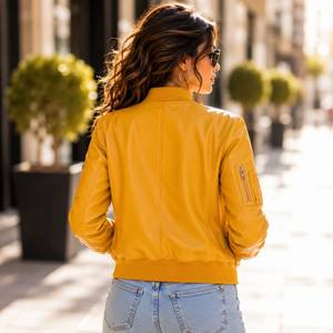 Sheep Leather Solid Silk <b>Zipper</b> Vintage Eco-Friendly Quilted Breathable Bomber Jacket Finished Motorcycle Outerwear Winter - Product Image 2
