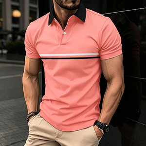 Camisas Polo Blancas para Hombre, con Bloques de Color, Rayas, Manga Corta, Cuello Negro, Algodón y Poliéster, Casuales, de Verano, Clásicas, al por Mayor - Product Image 2