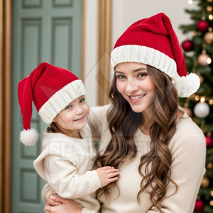 Bonnet tricoté de Noël, rouge et vert, à rayures contrastées, avec pompon, pour adulte unisexe, idéal pour les fêtes d'hiver - Product Image 2