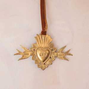 Christmas Brass Heart <b>Star</b> Bird Christmas Ornament Vintage Handicraft Decor - Product Image 4