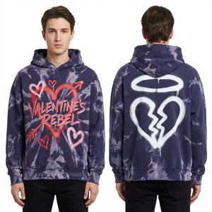 Sudadera con Capucha de Graffiti con Pintura en Aerosol al por Mayor para Hombre, Morada, Tie Dye, Estilo Urbano, Sudadera con Capucha Personalizada con Gráfico de Corazón Roto, Proveedor - Product Image 1
