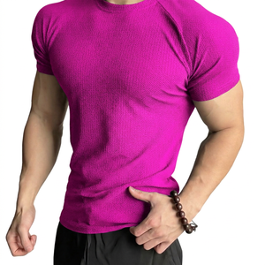 เสื้อยืดแขนสั้นผู้ชายทรงเข้ารูป คอโอ สีพื้น ผ้าถัก ระบายอากาศดี สวมใส่สบาย - Product Image 5