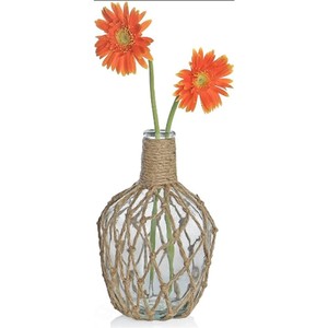 Jarrón de Vidrio con Red de Yute Hecha a Mano, Estilo Boho Costero, Envuelto en Cuerda, Florero Rústico de Ratán para Decoración de Mesa de Boda o Hogar - Product Image 3