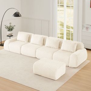 Divano componibile moderno a L in tessuto flanella, 4 posti, senza struttura, seduta profonda, per soggiorno - Product Image 3
