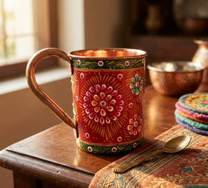 Best Customized Logo Red Metal Coffee Mug <b>Hand</b> Painted Copper Moscow Mule with Leak-Proof Lid <b>Vacuum</b> Insulation Ceramic Cup - Product Image 1