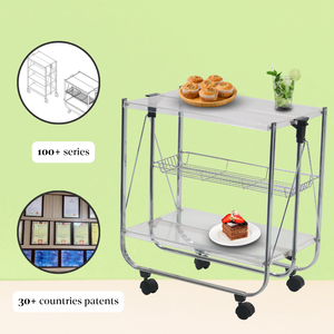 Chariot alimentaire pliable en gros avec roues en PP, tube ovale chromé (0,5 mm), plaque en acrylique épaisseur 5 mm, design élégant - Product Image 3