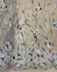 Tissu en tulle brodé de fleurs 3D avec perles et sequins, personnalisé en gros, pour robes de soirée haut de gamme et fabricants de robes de bal - Product Image 2