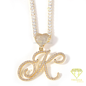 Heart Pendant Necklace With Rhinestone <b>Initial</b> Letter Pendant Gold Color Cuban <b>Chain</b> Fashion Jewelry For Women Men Personalized - Product Image 4