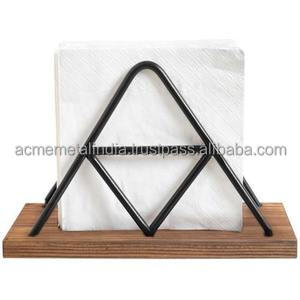 Metal Wire <b>Napkin</b> <b>Holder</b> with Premium Triangle Design and Wooden Base Perfect for Stylish Office Desk and Home Use - Product Image 3