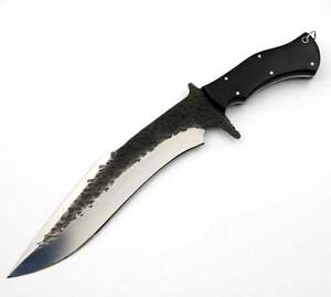Herramienta de preparación de acero con alto contenido de carbono, texturizada y martillada, con perfil curvo y borde pulido satinado, con escamas de Micarta. - Product Image 3