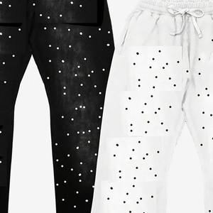 Men's Black Sweatpants With White Stripes And Dotted Pattern Elastic Waist Drawstring Casual Jogger <b>Pants</b> Autumn Wear - Product Image 5