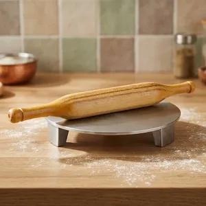Juego de Chakla Belan de Aluminio con Rodillo de Madera |   Tabla Redonda para Hacer Roti con Soporte Elevado para Chapati, Paratha y Puri - Product Image 6